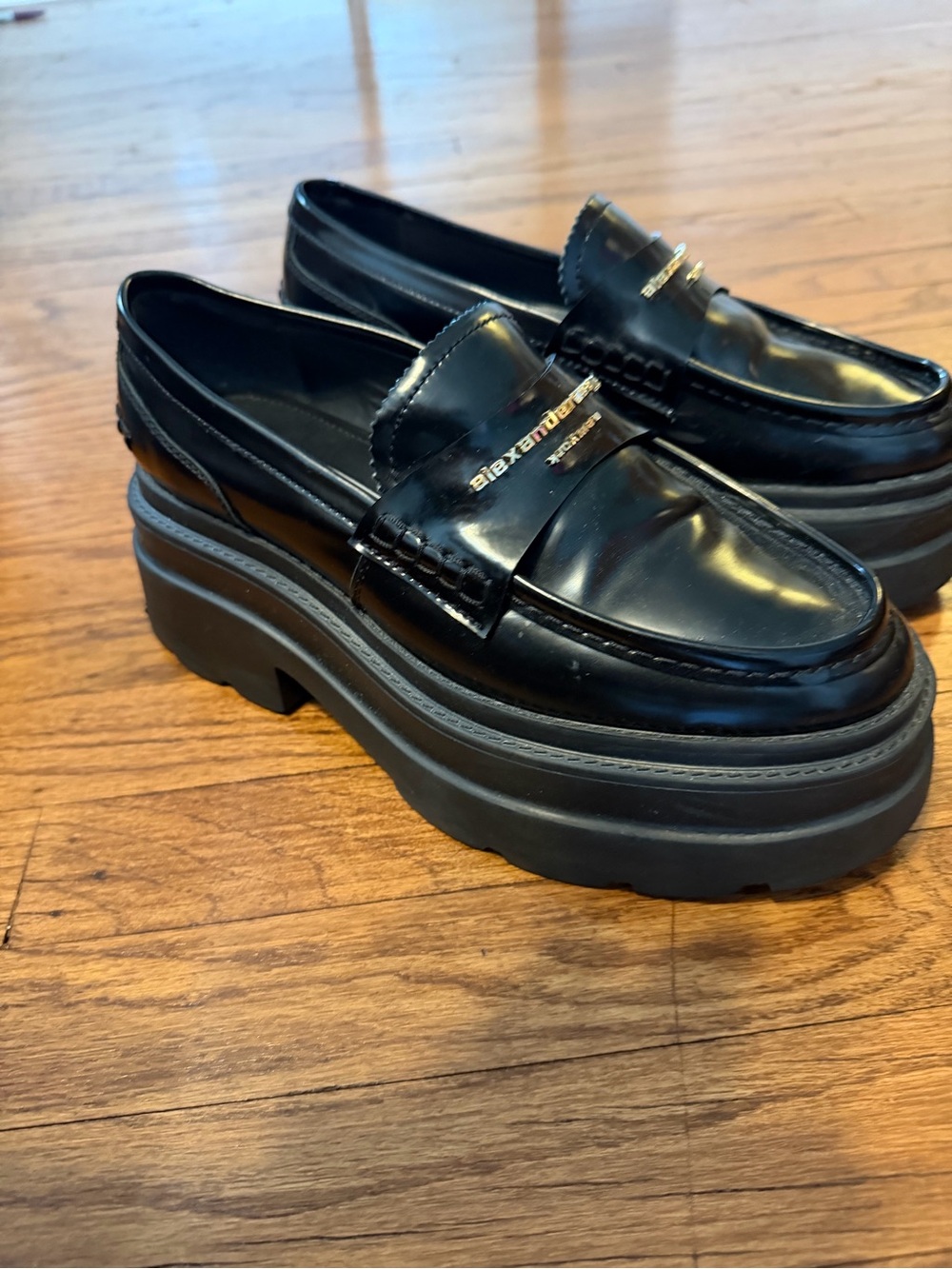 Alexander Wang Black Patent Leather Platform Penny Loafers - Picture 2 of 8